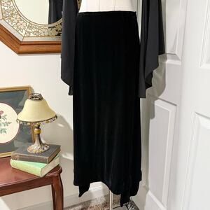 VTG Y2K Din Black Velvet Silk Blend Layered Hem Minimalist Gothic Maxi Skirt 8